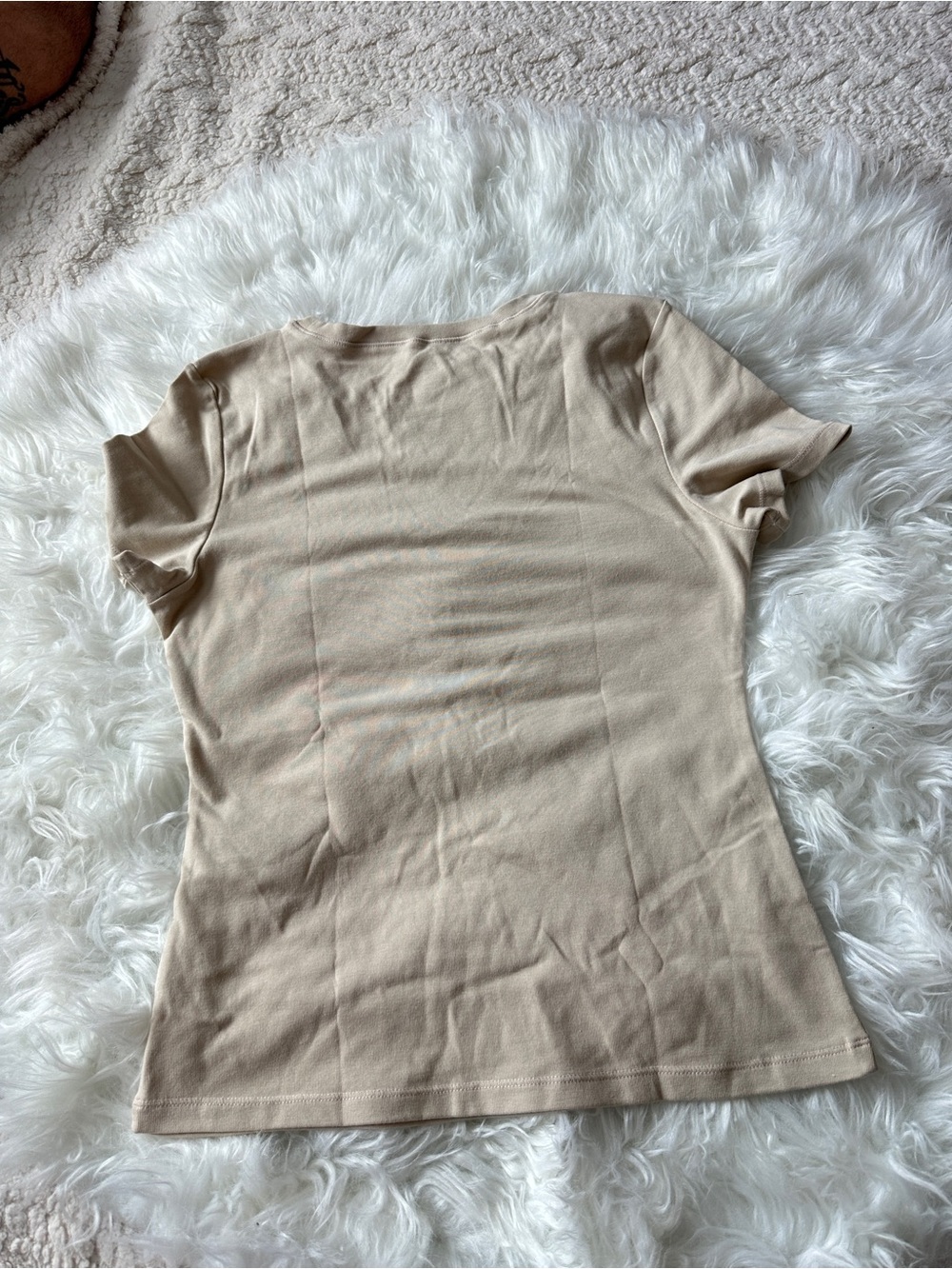 Women's Short Sleeve Crewneck Top - Beige - Picture 5 of 5